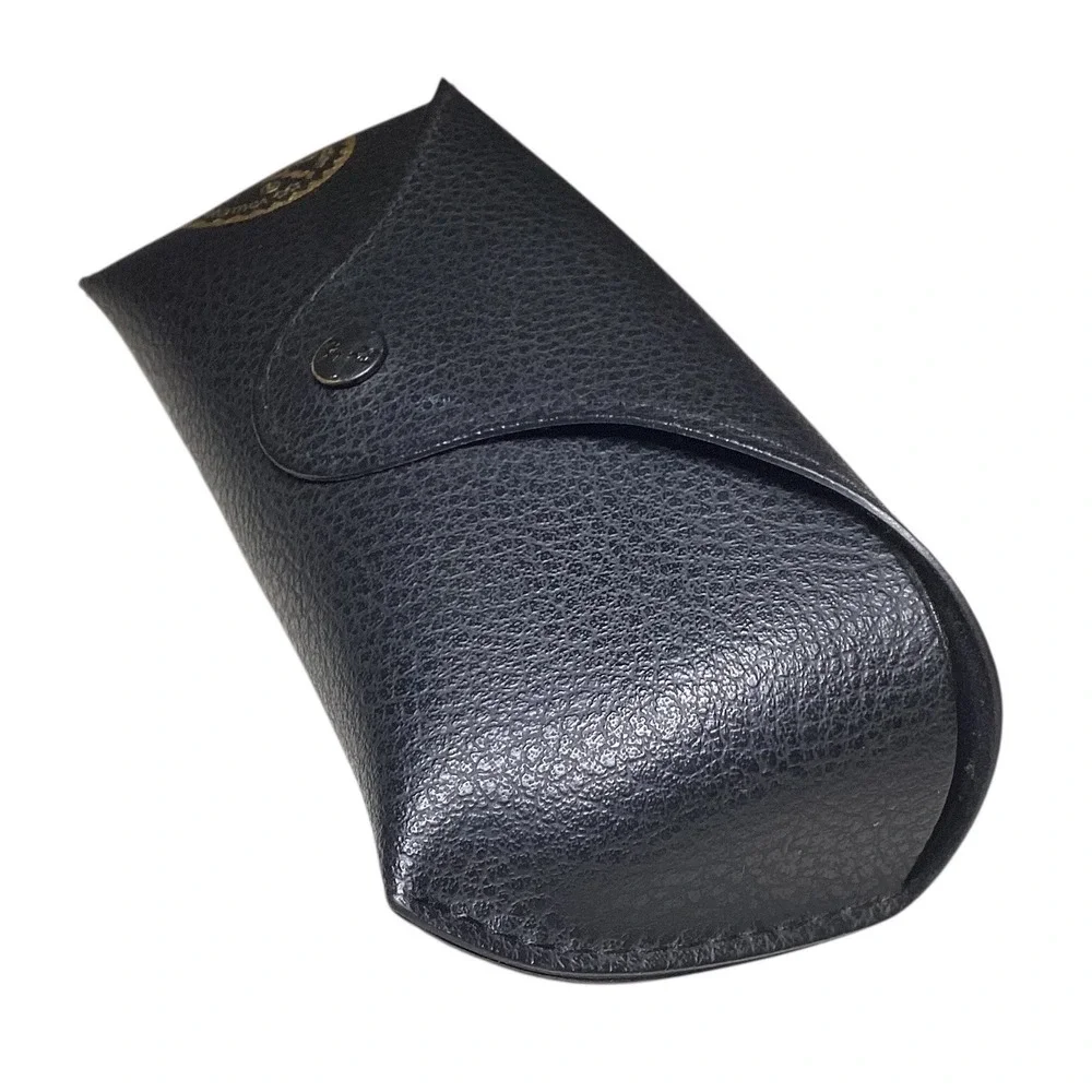 Ray-Ban Sunglasses Case Black Pebbled Leather Snap Closure Luxottica Accessory
